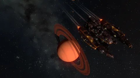 Cruising by a gas giant in the Orchid - the ship you get from a new bounty quest.