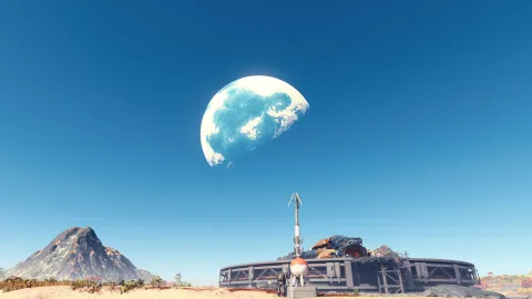 Akila in the sky over my outpost on its moon, Codos.