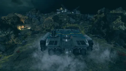 My ship, from the ASC Taiyo mod line, landing at the Ka'zaal Sulfur Mine.
