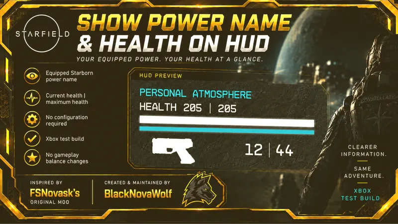 Show Power Name & Health on HUD